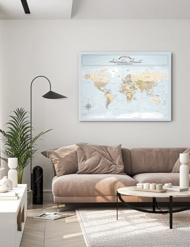 Image of IPIC - Push Pin World Map Canvas Wall Art, Oversized World Travel Map Print for Home, Office, Study or RV, Push Pin Board Decor to Mark Your Travels, Ready to Hang