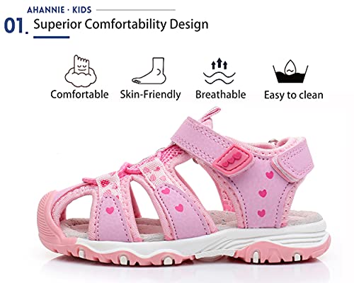 Ahannie Boys Girls Outdoor Sport Sandals,Kids Closed Toe Beach Sandals, Toddler Summer Sandals(Y166-Pink) #TOP1