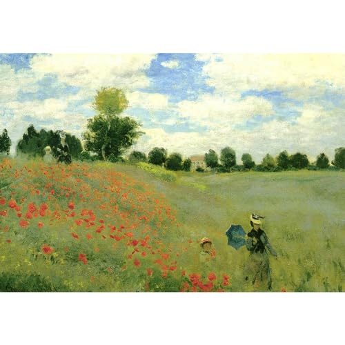 MISITU Mini Jigsaw Puzzle 1000 Pieces for Adults Painting " Poppies" by Claude Monet, Micro Puzzles for Children over 14 Years