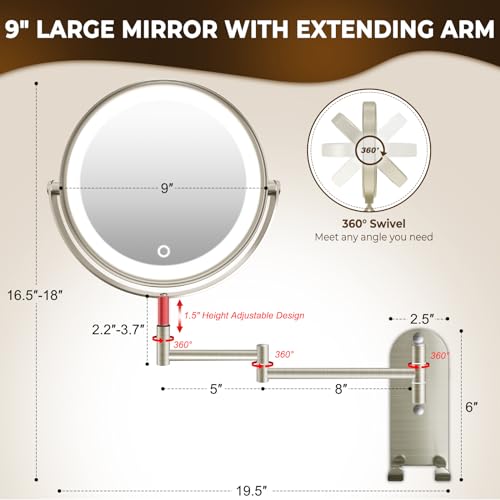 Conlwin 9 Inch Wall Mounted Lighted Makeup Mirror thumb #3