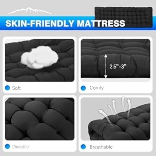 OVERMONT Folding Camping Bed with Mattress - 550LBS Support - Extra Wide 28in - Heavy Duty Sleeping Beds with Carry Bag - Upgrade 2400D Oxford Cloth Portable for Home, Office, Beach and Camping, Black