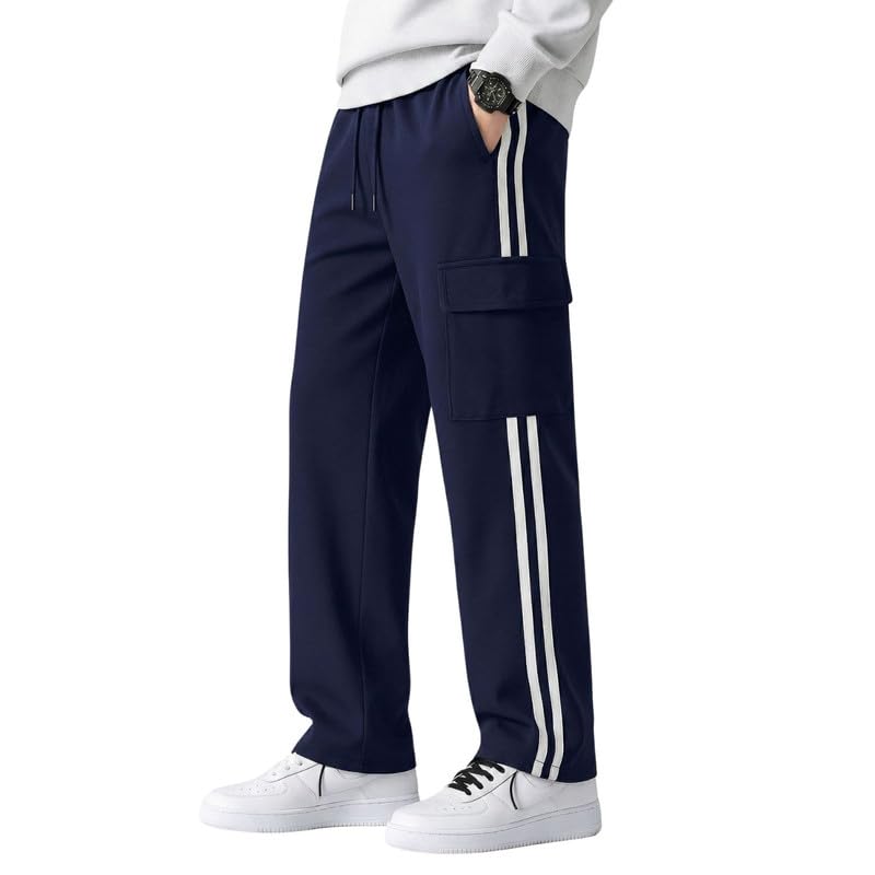 Men's Track Pants with Side Stripes | Cargo Pocket Joggers | Slim Fit Sports & Casual Wear Lower | Soft Stretchable Fabric | Drawstring Waist for Gym, Running & Daily Use-picture-38