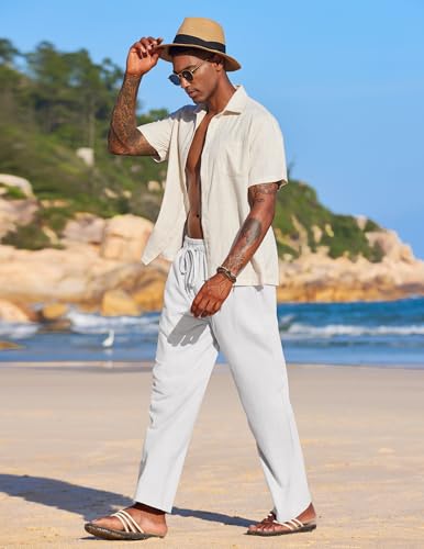 COOFANDY Men's Casual Linen Summer Beach Pants Lightweight Drawstring Elastic Waist Yoga Trousers4