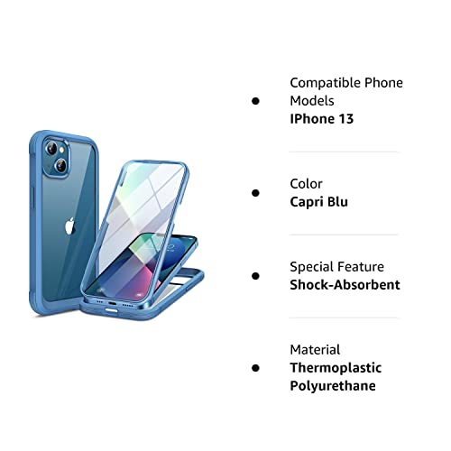 Miracase Compatible With Iphone 13 Case 6.1 Inch, 2021 Upgrade Full-Body Glass Clear Case Bumper Case With Built-In 9H Tempered Glass Screen Protector For Iphone 13 (Capri Blu) #TOP7