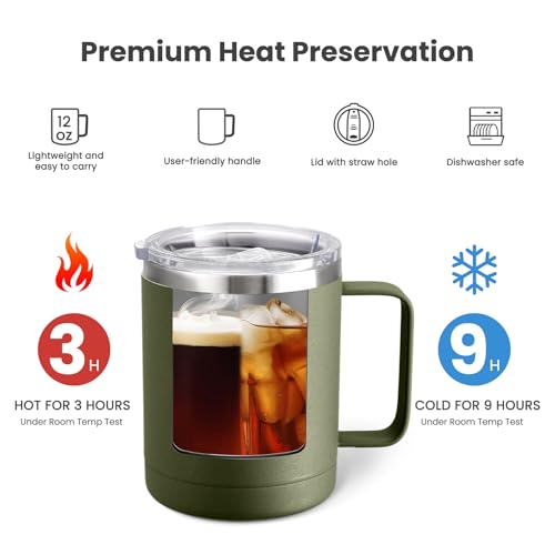 Image of MEWAY 12oz Coffee Mug With Handle 4 Pack Bulk,Stainless Steel Insulated Travel Tumblers With Sliding Lid,Double Wall Vacuum Camping Cup for Hot & Cold Drinks Tea (Multicolor,Set of 4)