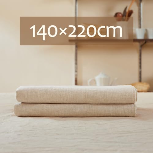DAPU Tischdecke Leinen, 100% Französisches Naturleinen Rechteckige Tischdecke 140×220cm (Naturleinen, 140 x 220 cm)