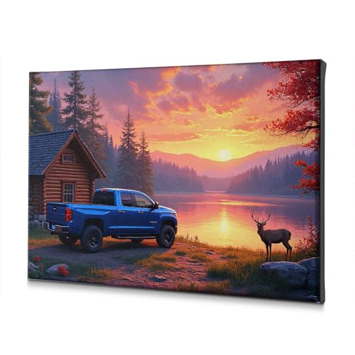 Tableau cabane au bord du lac pour salon apaisant
