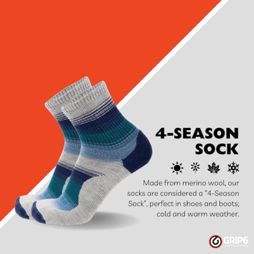 Image of GRIP6 Wool Micro-Crew Socks: Lightweight Wool Socks for Hiking, All Day Comfort - Wicking Crew Socks for Men and Women
