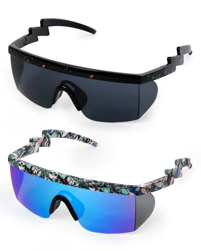 Vintage Semi-Rimless Sunglasses with 80s 90s Design, Multicolored Transparent Lenses for Unisex Fashion