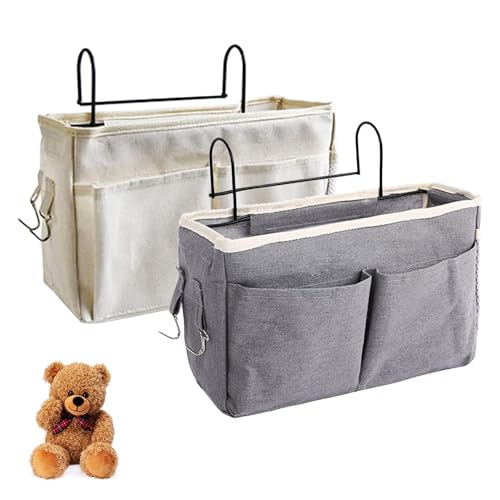Smilbaley 2 Pezzi Borsa da Letto, Organizer da Letto, Porta Telecomando da Letto, Tasche da Comodino per Casa, Utilizzato per Conservare Oggetti Come Abbigliamento, Libri, Cuffie, ecc