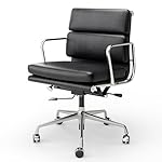 Redriver Genuine Leather Home Office Chair Swivel Conference Room Desk Chair Ergonomic Mid Back Leather Rolling Chairs with Aluminum Arms & Frame, Lumbar Support, High-Adjustable, Tilting Function