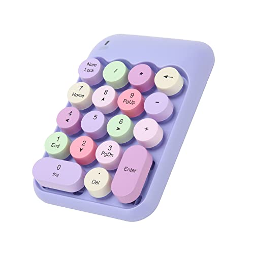 VBESTLIFE Kabelloser Nummernblock, Bunte 18 Tasten, Runde Tastenkappen, Retro-Ziffernblock, 2,4 G Kabellose Externe Tastatur für Computer, Laptop (Lila Thema)