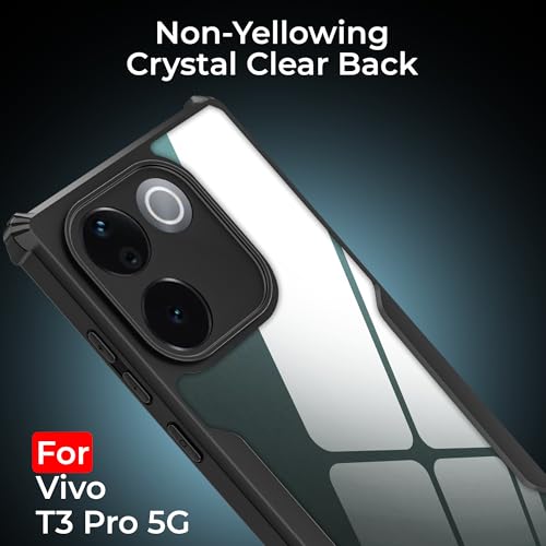 Image of A rtistque Clear Hard Transparent Acrylic Armor Anti-Drop Shockproof TPU Edge Back Cover Case for Vivo T3 Pro - Black