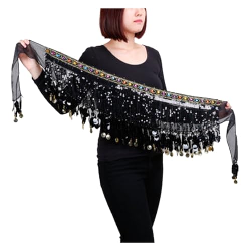 DOBRVVGT Belly Dance Skirt,Sequin Skirt Belly Dance Accessories Women Dance Belt Gold Dance Hip Scarf Performance Costumes(BLACK)