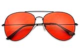 Classic Black Slim Metal Retro Red Colored Tint Transparent Lens Sunglasses (Black, Red)