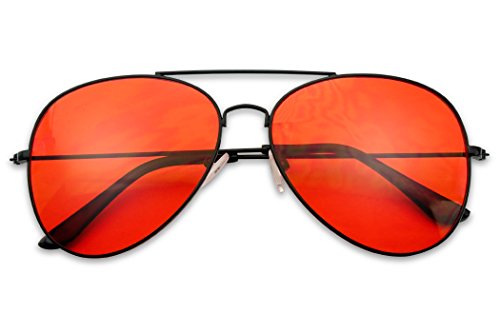 Classic Black Slim Metal Retro Red Colored Tint Transparent Lens Sunglasses (Black, Red)