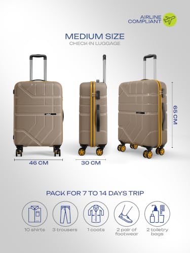 Image of Safari Broadway 8 Wheels 65cm Medium Size Trolley Bag, Hard Case Polypropylene, 360 Degree Wheeling Checkin Luggage for Men & Women, Suitcase for Travel, Trolley Bags for Travel, Fossil