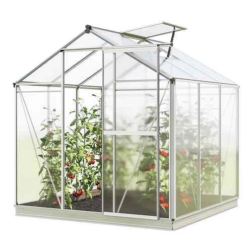 GFP Gewächshaus Jasmin 3 Alu-Rahmen 192 x 192 cm Polycarbonat Platten - mit Fundamentrahmen & automatischem Fensteröffner