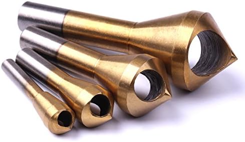Atoplee Chamfer Countersink Deburring Drill Bit Set Crosshole Cutting Metal Tool (All 4 sizes, gold)