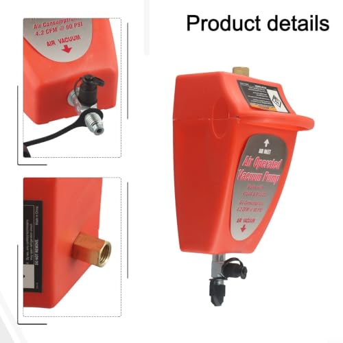 Bomba de Vacío Neumática Deskbloom 4.2 CFM para Sistema A/C R12 y R134a, Herramienta de Evacuación de Aluminio con Puerto Acme de 1/2 Pulgada, Roja miniatura 4
