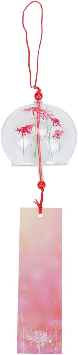 PartyKindom Japanese Glass Wind Chime - Hand-Painted Furin Bell for Outdoor Garden, Patio and Home Decor - Aesthetic Zen Hanging Ornament for Summer Festival, Cherry Blossom Pattern