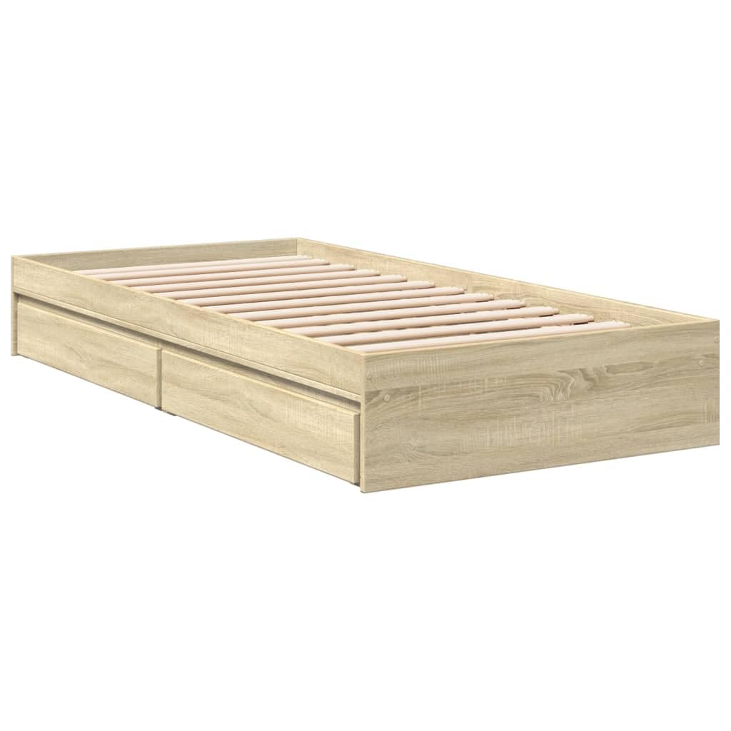 vidaXL Cama con cajones Madera ingeniería Roble Sonoma 90x190 cm