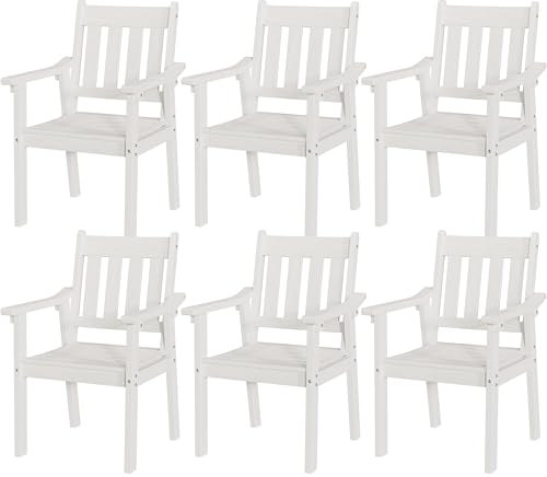 Image of YEFU Patio Dining Chairs Set of 6: All Weather Outdoor Dining Chairs with Wide Curved Seat and Backrest - Outdoor Furniture Plastic for Outside Backyard /Garden /Porch /Deck 350lbs Capacity White