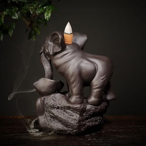 Brûleur d'encens éléphant argile violette reflux déco maison - 7