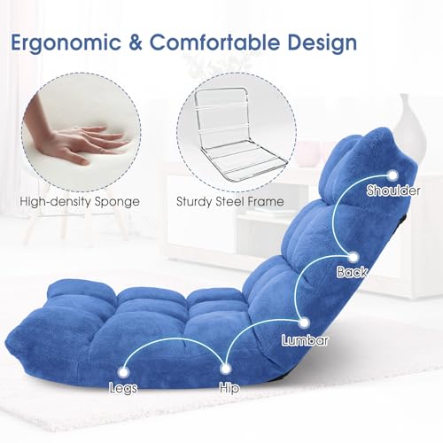 Image of Giantex Floor Chair with Back Support, 14 Adjustable Position, Padded Sleeper Bed, Couch Recliner, Gaming Floor Chairs for Adults, Meditation, Gaming Chair Floor, Blue