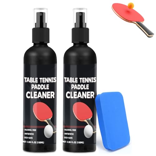 DINGSEN Spray limpiador de paletas de tenis de mesa de 200 ml y esponja limpiadora de goma para tenis de mesa, elimina los residuos impactados y aumenta el giro y el control, transparente