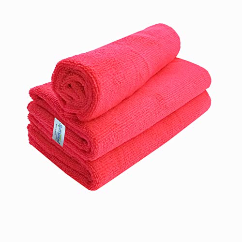 Image of SOFTSPUN Microfiber Cloth - 3 pcs - 40x40 cms - 340 GSM Red - Thick Lint & Streak-Free Multipurpose Cloths - Automotive Microfibre Towels for Car Bike Cleaning Polishing Washing & Detailing