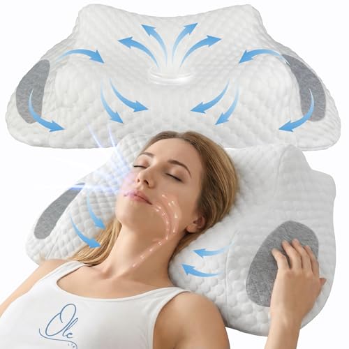 OLELIA Memory Foam Pillow – Cooling Cervical Neck Pillow for Side, Back & Stomach Sleepers – Orthopedic Contour, Spinal Alignment & Pain Relief, Washable Cover by OLELIA - Used condition - US$24.00