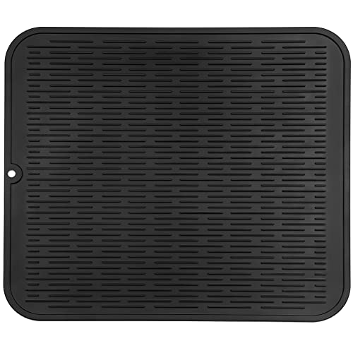 Image of MicoYang Silicone Dish Drying Mat for Multiple Usage,Easy clean,Eco-friendly,Heat-resistant Silicone Mat for Kitchen Counter or Sink,Refrigerator or Drawer Liner Black 2XL 24 inches x 18 inches
