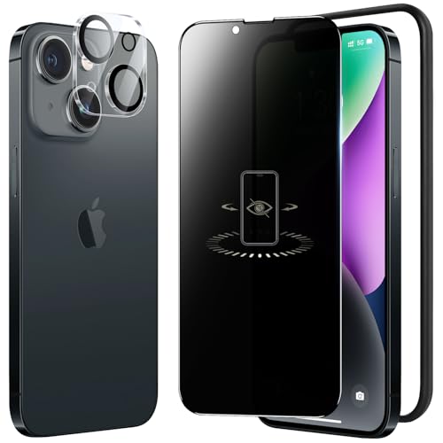 対応 iPhone 14 ガラスフィルム 覗き見防止 + 対応 iPhone 14 カメラ保護【覗き見防止・日本製AGC旭硝子・硬度9H】 耐衝撃 高透過率 飛散防止 自动吸着 極細黒縁 対応 アイフォン14 保護フィルム+ カメラ保護+ガイド枠（Amazon）
