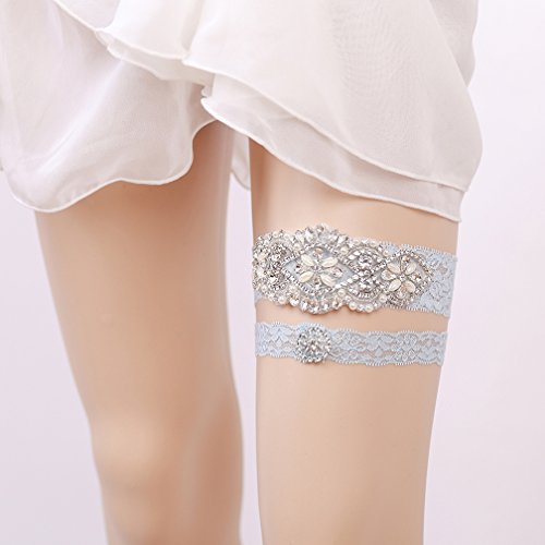 Womens Blue Lace Wedding Garter Set Of 2 Garters For Brides Lace Bride Garters For Prom #TOP6