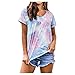 Produktbild KIMODO Damen Kurzarm T-Shirt Farbverlauf Casual Patchwork Sommer Lose Shirt Ärmellose Asymmetrisch Übergröße Rundhalsausschnitt Oberteile (Hellblau, XXL)