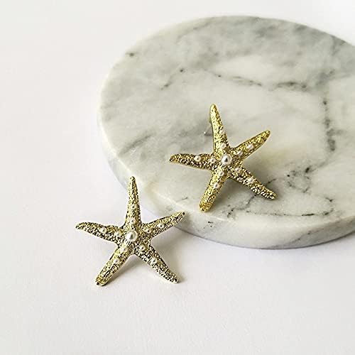 SALAN Irregular Textured Gold Earrings White Geometric Pearl Earrings Starfish Asymmetric Earrings for Women image 5