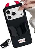 TUFTA Cute 3D Bat Phone Case for iPhone 17 Pro Max with Rotating Wing Stand, Kawaii Cartoon Soft Silicone Phone Cover, Adorable Girly Design for Girls, Kids, Teens, and Women, Black