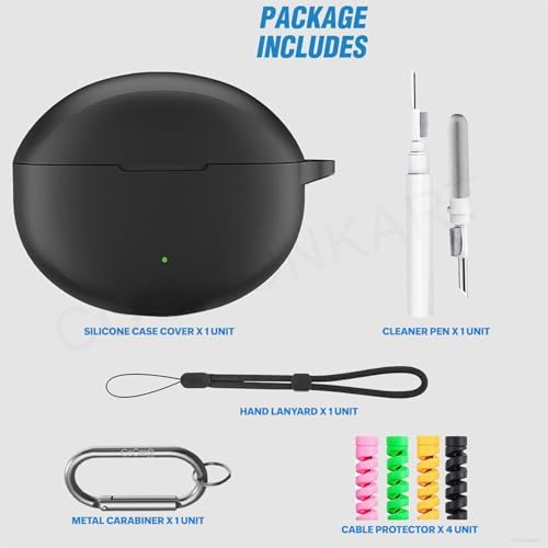Image of Soft Silicone Case Cover for OnePlus Nord Buds 3 | 3 Pro with Cleaner Kit,Lanyard & 4 Pcs Cable Protectors (Black)