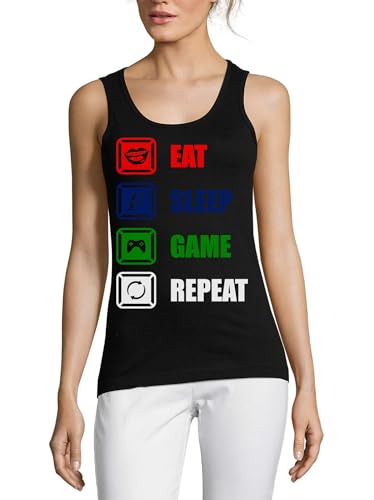 Débardeur Eat Sleep Game Repeat en coton noir pour femme confortable au quotidien