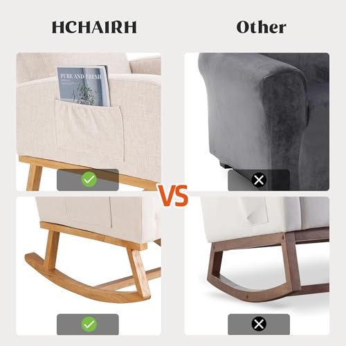 Image of HCHAIRH Rocking Chair Nursery, Nursing Rocker Chairs with High Backrest, Modern Glider Rocking Chair for Mom Nursery, Living Room, Bedroom, Beige