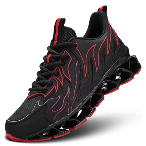 Men's Running Shoes Breathable Mesh Trail Runners Fashion Blade Sneakers Non Slip Gym Sport Trainer Casual Athletic Walking Shoes Black/Red