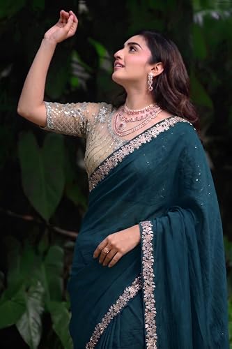 Image of Women's Designer Bollywood Soft Georgette Heavy Embroidery Sequins Work Sarees For Wedding With Blouse Piece