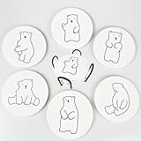 Cute Coasters Set of 6 Coffee Table Ceramic Coasters on Cork Base with Holder Coaster Unique Polar Bear Themed Gifts Minimalist Line Absorbent Table Protector for Drink Coaster Bar Home Decor