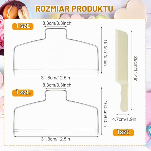 Obcinarki do ciasta ze stali nierdzewnej, 32 cm, podwójna nić, z nożem do ciasta, chleb, tosty