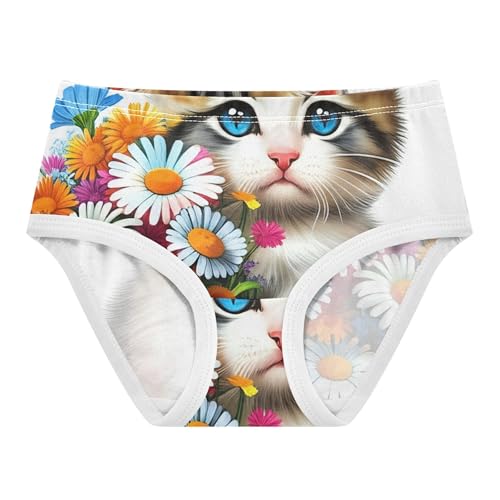 Girls Underwear Toddler 2t Cotton Girl Panties Cute Fun Briefs Underpants Kitten Colorful Daisies Flowers - Main Image
