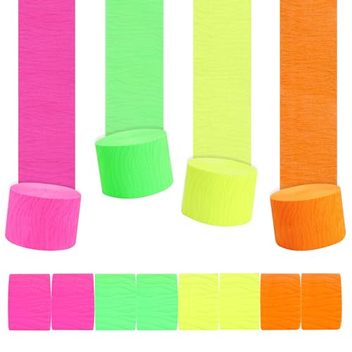 BEISHIDA Glow in The Dark Party Supplies8 Rolls Neon Crepe Paper Streamers for Neon Summer Party Birthday DIY Craft Paper(1.8 Inch x 82 Ft/Roll)