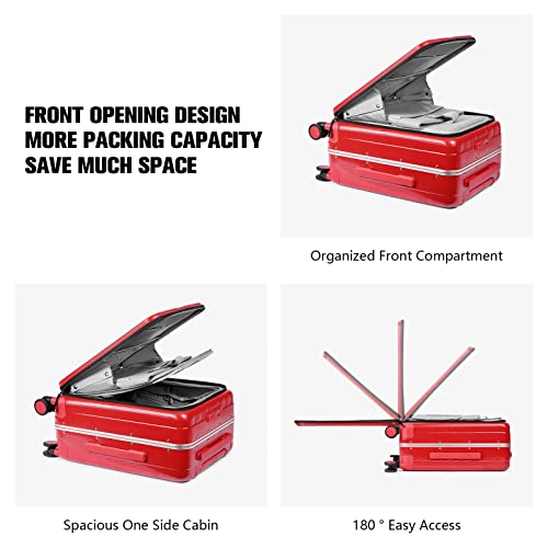 Hanke Lightweight Hardside Luggage 8 Spinner Silent Wheels Travel Suitcase, Red, Carry-On 20-Inch #TOP3