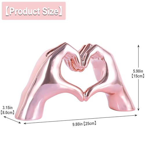 Estatua decorativa de corazón y mano en resina rosa miniatura 6