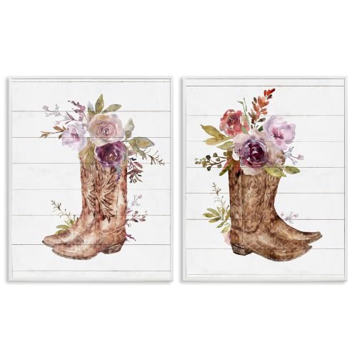 'Country Floral Boho Boots'| 2pc Framed Giclee Art Set 2